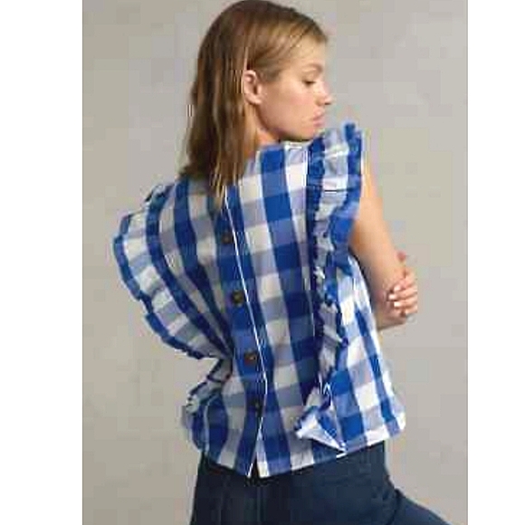 Anthropologie Tops - Anthropologie Whit Two Cascade Ruffled Gingham Blue Plaid top size 2x